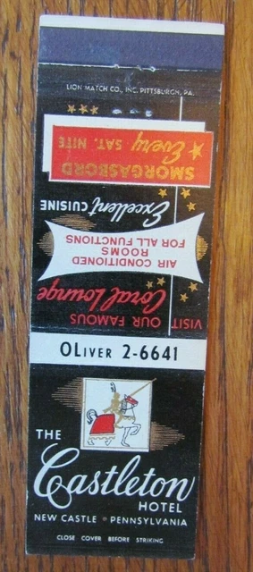 Knight On Matchbook Matchcover: Castleton Hotel (New Castle, Pennsylvania) -E13