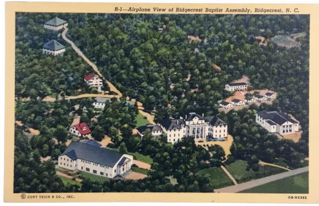 Ridgecrest North Carolina Baptist Assembly Airplane View Aerial Linen Postcard