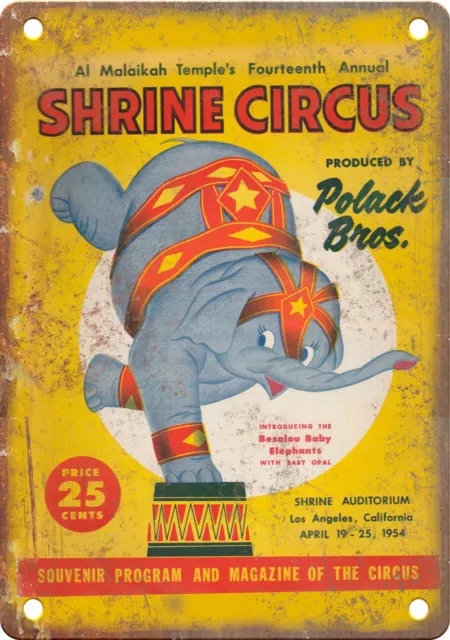 1954 Polack Bros Shrine Circus Poster 12" x 9" Reproduction Metal Sign ZH225