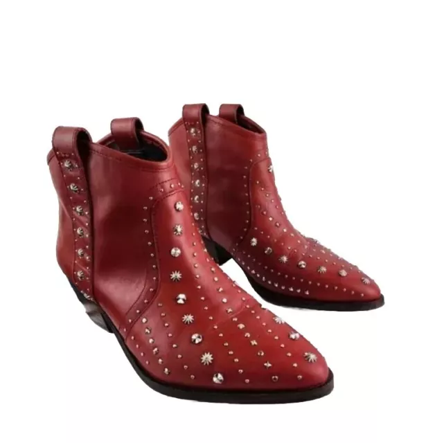 SAM EDELMAN SZ 6 Women's Red Leather Studded Ankle Boot Brian Western ...