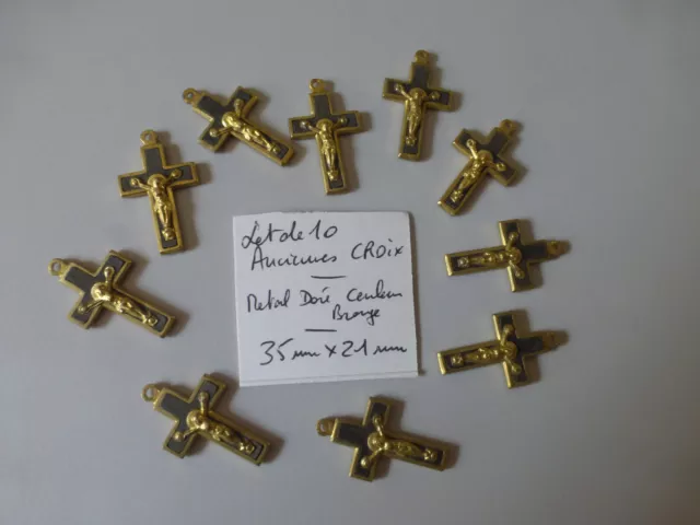 lot de 10 ancienne croix  soeur / pretre  35 x 21  mm France couleur Bronze