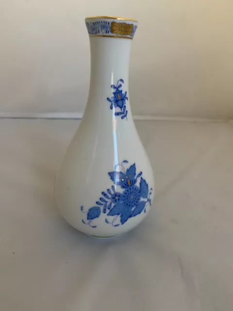 RARE HEREND Hungary Bouquet Blue BUD VASE 6” HAND PAINTED PORCELAIN, Signed