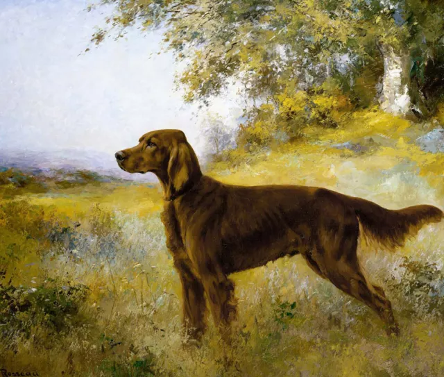 Percival Leonard Rosseau "Irish Setter, Red Helmit in a landscape" dog Green