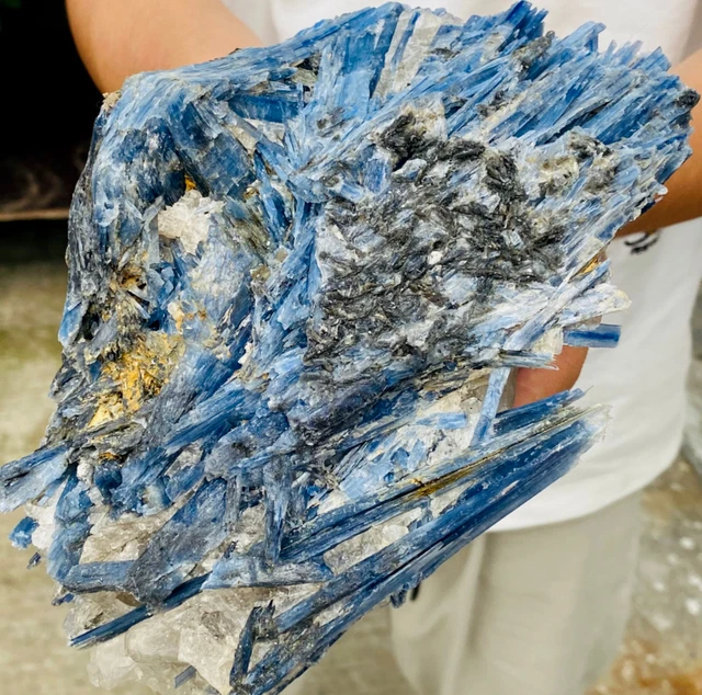 4.44LB Rare!! Natural beautiful Blue KYANITE with Quartz Crystal Specimen Rough.