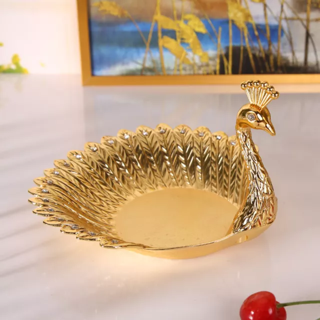 Metal Golden Peacock Fruit Plate Small Dish Dessert Tray Table Decoration
