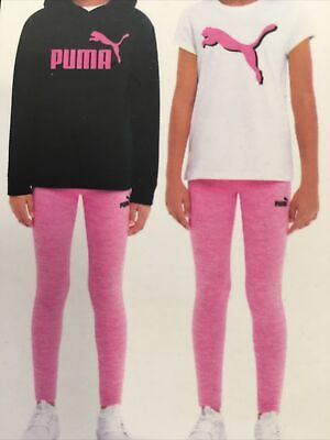 Puma New Girl's 3 Piece Size XS 5/6 Hoodie T-Shirt & Pull On Pink Leggings