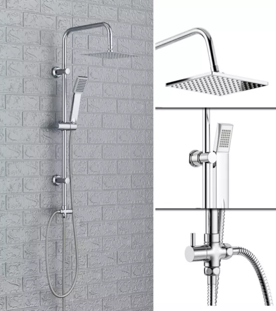 Stainless Steel Dual 2 Mixer Shower Heads Rainfall Rail Hose Riser Kit Valve Set