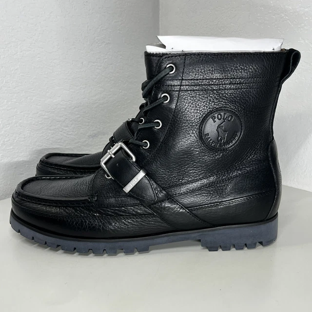 POLO RALPH LAUREN Men's Ranger Tumbled Leather Boot Black Size 12 D £