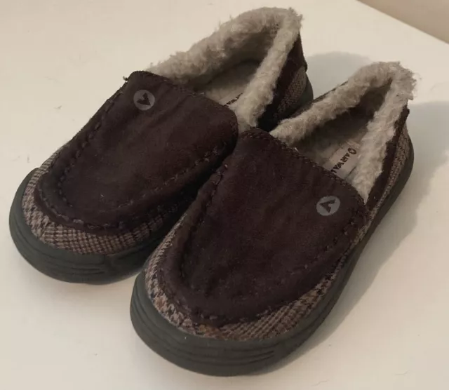 Air Walk Boys Shoes US Size 9 Toddler Baby Moccasins Brown Plaid Fur Slippers 3