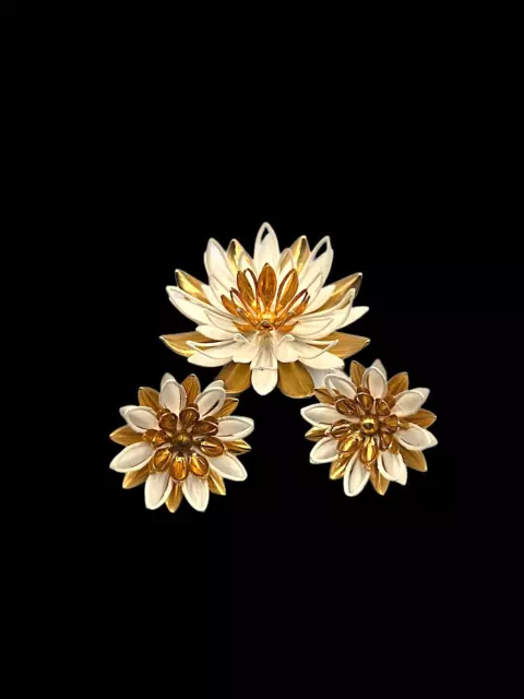 VTG FLOWER JEWELRY Set Sarah Coventry Gold Toned Brooch Pin Clip On ...