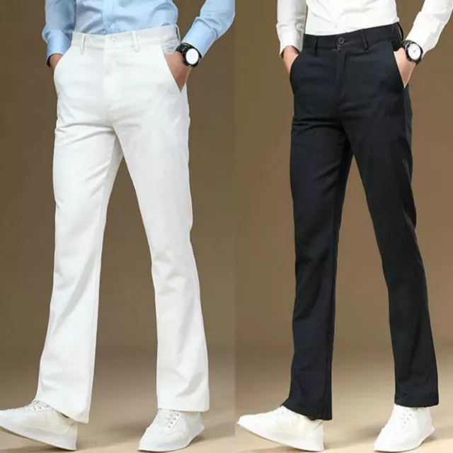 SHUNKH Formal Regular Wear Cotton Blend Bell Bottom Full Length Cream Trousers  Pant For Men