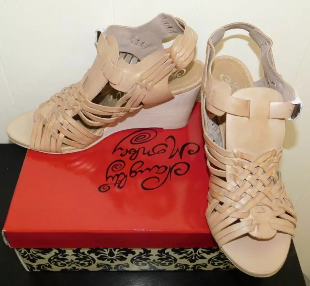 NAUGHTY MONKEY NWT Beige Woven Leather Platform Wedge Heels Sandals Shoes sz 10