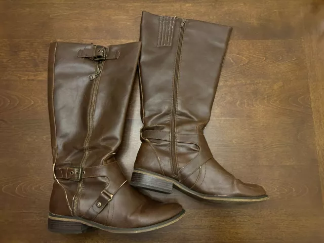 G by Guess Women's Medium Brown Wide Calf Tall Riding Boots Size 9.5 (Hertlez)