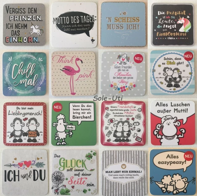 SHEEPWORLD UNTERSETZER BIERDECKEL lustige Sprüche alle Anlässe 12 + 1
