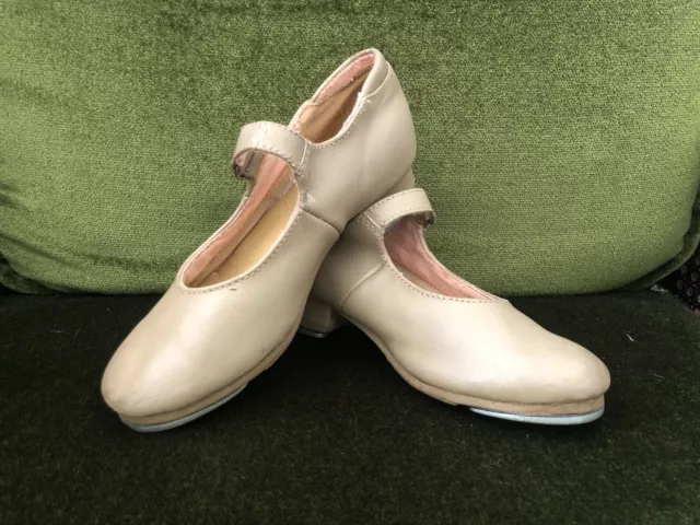 Sansha Nude Genuine Leather Girls’ Dance Ballroom Tap Shoes Hook And Loop Size F