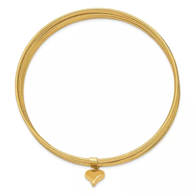 14K Yellow Gold with Dangle Heart Set of 7 Slip-on Textured Bangles 8" Bracelet 2