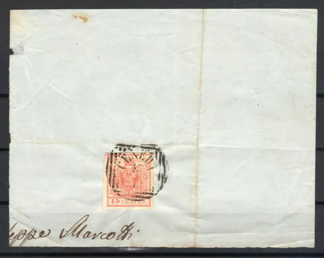 Lombardei Venetien 1850 15 C Mi.Nr. 3 auf Briefstück gestempelt CENEDI