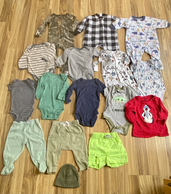 Lot of 16 Infant Boys Mixed Clothes S 3-6 Mth Onesies Carters Bass Pro Yoga Sprt