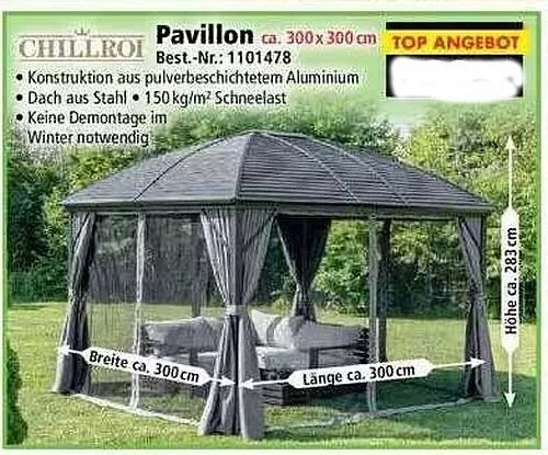 Chillroi - Aluminium - Garten - Pavillon 3 x 3 m Neu - noch Originalverpackt