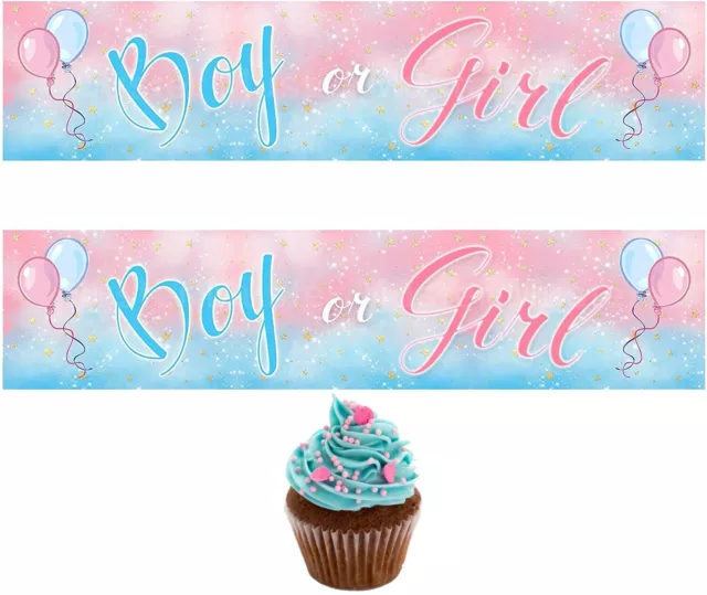 Gender Reveal eßbar Torten-Band-Bordüre-Bild Party Deko boy girl Baby Shower neu