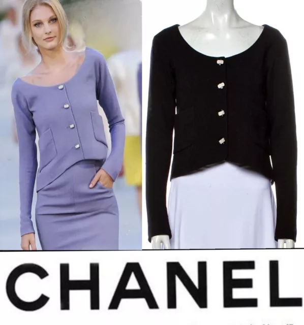 4.4K Mint Chanel 2012 Princess Tweed Black Jacket 34 36 38 2 4 6 Blazer Logo S M