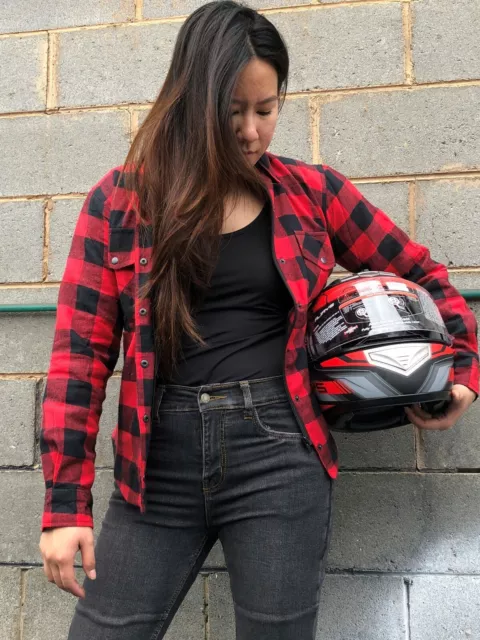 Women's Motorcycle Kevlar® LIned Flannel Lumberjack Shirt Red Black Flanny