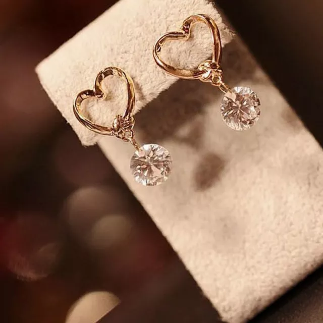 Charm Love Heart Zircon Stud Earrings Dangle Women Wedding Party Jewellery Gift