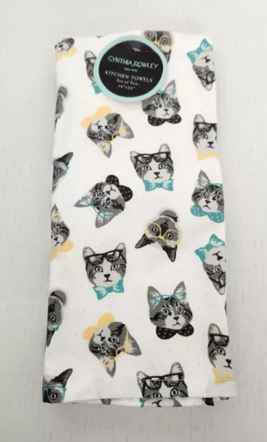 Cynthia Rowley Kitchen Towels, Set of 2, 18x28, hand, Multi-color, Kitten,  Cats