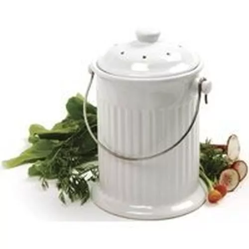 New Norpro 93 Ceramic 1 Gallon Compost Keeper Crock White Easy Clean With Filter