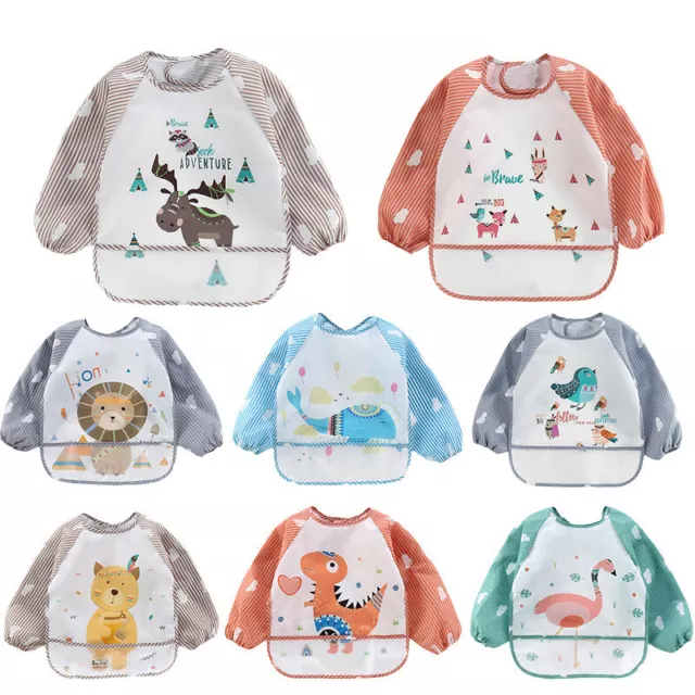 Long Sleeve Waterproof Apron Bib Baby Toddler Feeding weaning Painting burp Kids