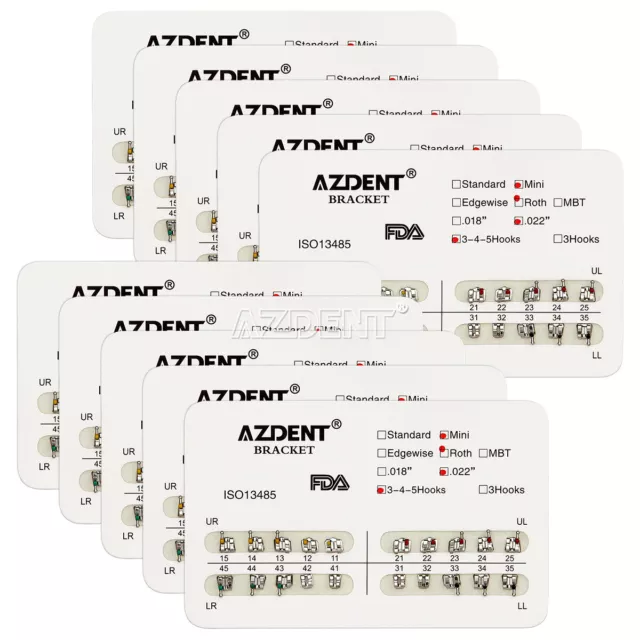 AZDENT Dental Orthodontic Bracket Braces Mini Standard Roth Edgewise MBT 018 022