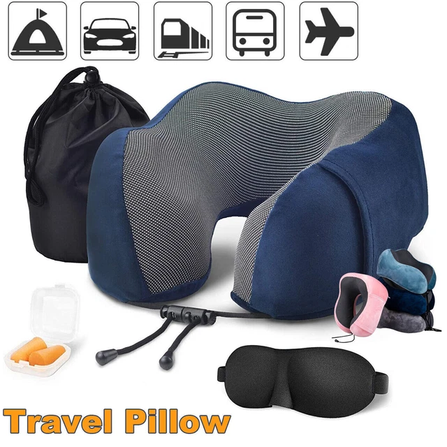 HOT Travel Pillow Set Memory Foam Neck Cushion with Mask & Ear Plugs & Carry Bag
