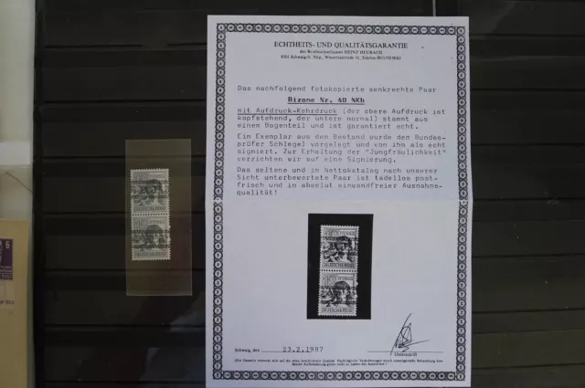 Briefmarken Alliierte Besetzung Bizone senkrechtes Paar Kehrdruck Attest