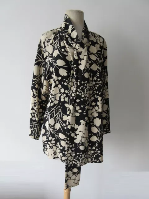 THE ROW 100% silk black & cream oversized floral kimono top S