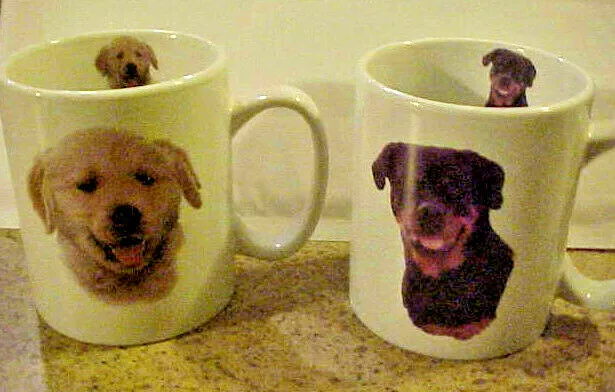 Bow Wow Meows Dog Large Coffee Mugs (2) - Rottweiler - Golden Retriever