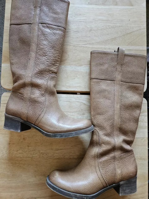 Lucky Brand Womens Hibiscus Boots Sz 8.5M Brown Leather Knee High Block Heel EUC