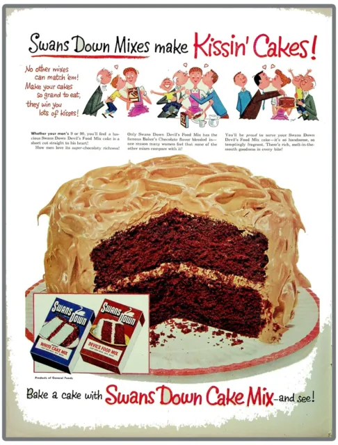Swans Down Cake Mixes Kissin' Cakes Old Fashioned Goodness 1952 Vintage Print Ad