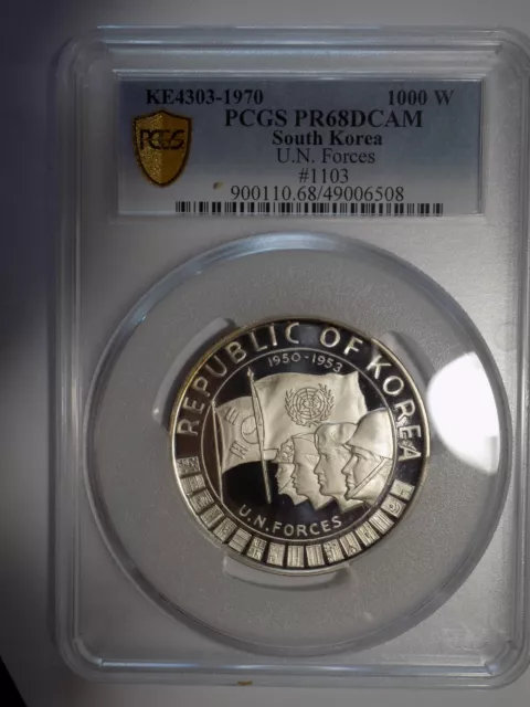 KE4303-1970 South Korea 1000 Won Silver Proof - U. N. Forces - PCGS PR68DCAM