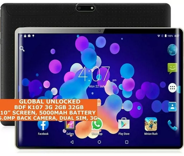 10,1 pouces Android 8.0 Tablette PC Écran IPS 6 Go + 64 Go Double fentes  pour carte SIM Appel 3G avec GPS FM noir