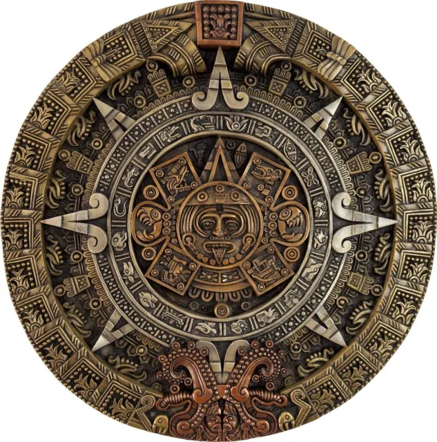 MAYAN AZTEC CALENDAR ART Pendant FREE Sterling Silver 925 Plated 22" Necklace