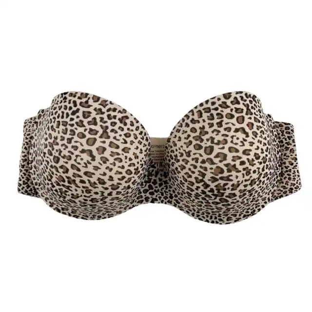 Warners This Is Not A Bra Strapless Underwire Leopard Print Brown 36C