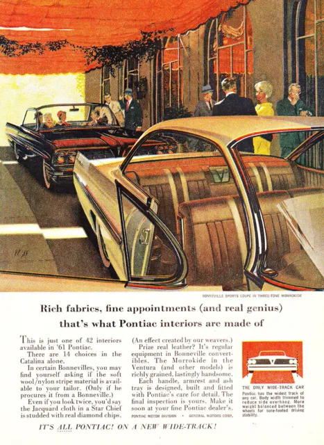 1961 Pontiac Bonneville: Rich Fabrics Fine Appointments Vintage Print Ad