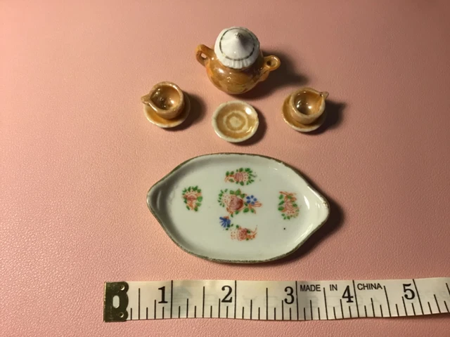 Miniature Teapot Cups and Saucers with a Tray that is marked Occupied Japan