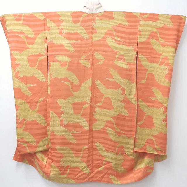 8917B4 Silk Vintage Japanese Kimono Juban Furisode Crane Birds