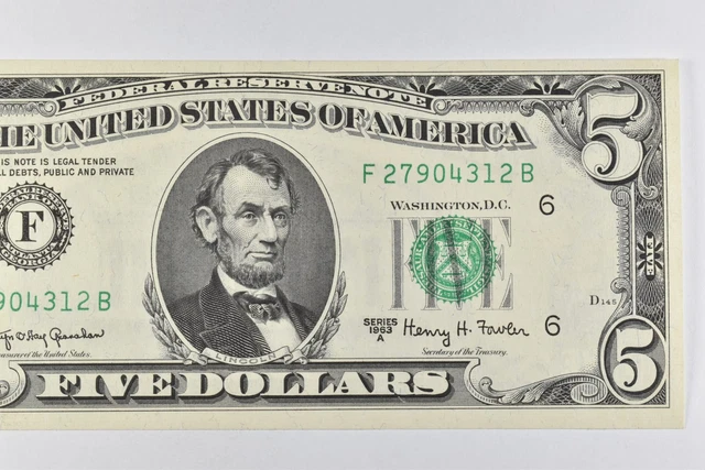 CRISP - 1963-A $5 Federal Reserve Note FRN Crisp Vintage *545