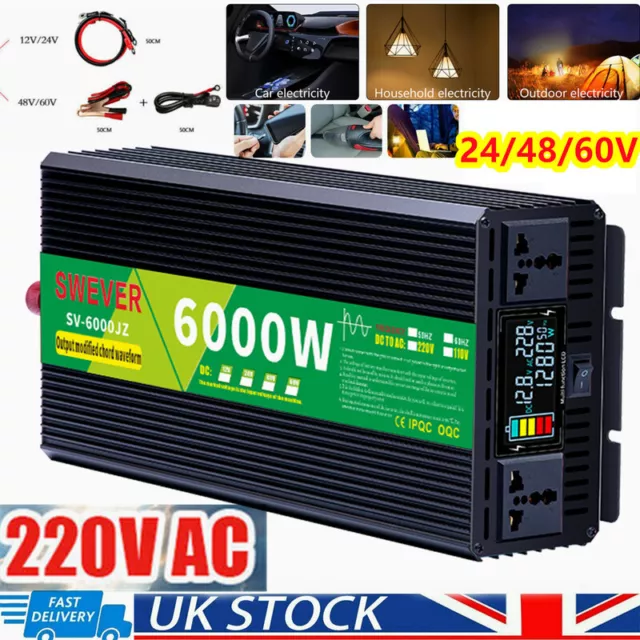 6000W Power Inverter DC 24V/48V/60V to AC 220V Modified Sine Wave Car Converter