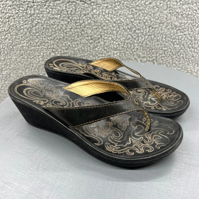 Olukai Flip Flop Women's Sz 9 Wedge Black Thong Sandal Platform