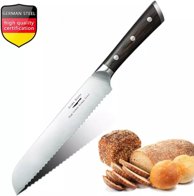 ✅ Coltello da Pane 9 pollici Cucina Lama Seghettata Chef Professionale Inox