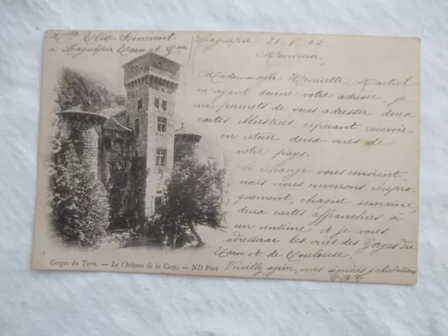 Cpa 81  Le Chateau De La Caze Carte Carte Postale  Ancienne  Ev 1902 Precurseur