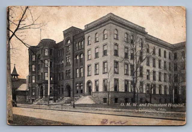 Postcard Vtg Ohio Columbus O.M.W And Protestant Hospital Medical Building 1909